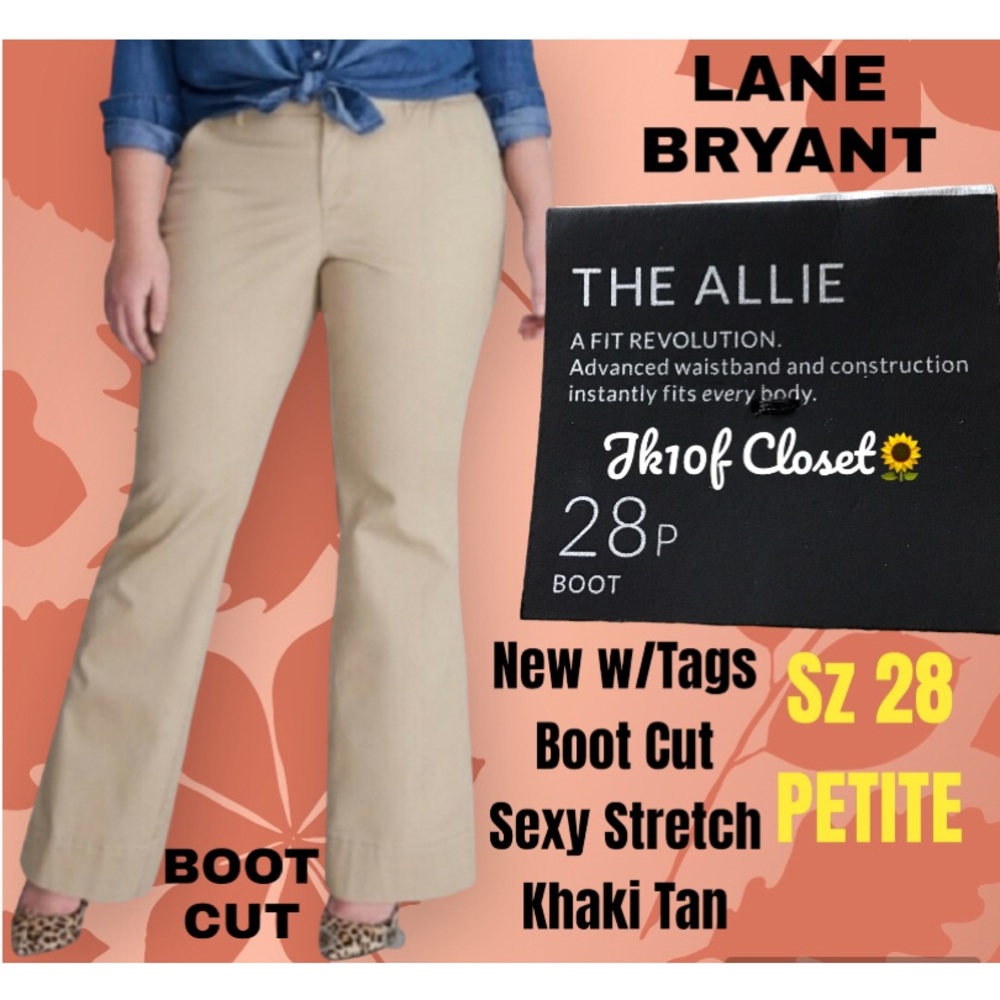 LOWEST🌺 NWT LANE BRYANT Sz28 PETITE ALLIE KHAKI BOOTCUT PANTS
